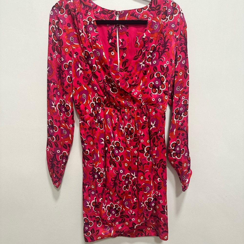 Anthropologie Pink and Red Long Sleeve Cowl Neck Sheath Dress